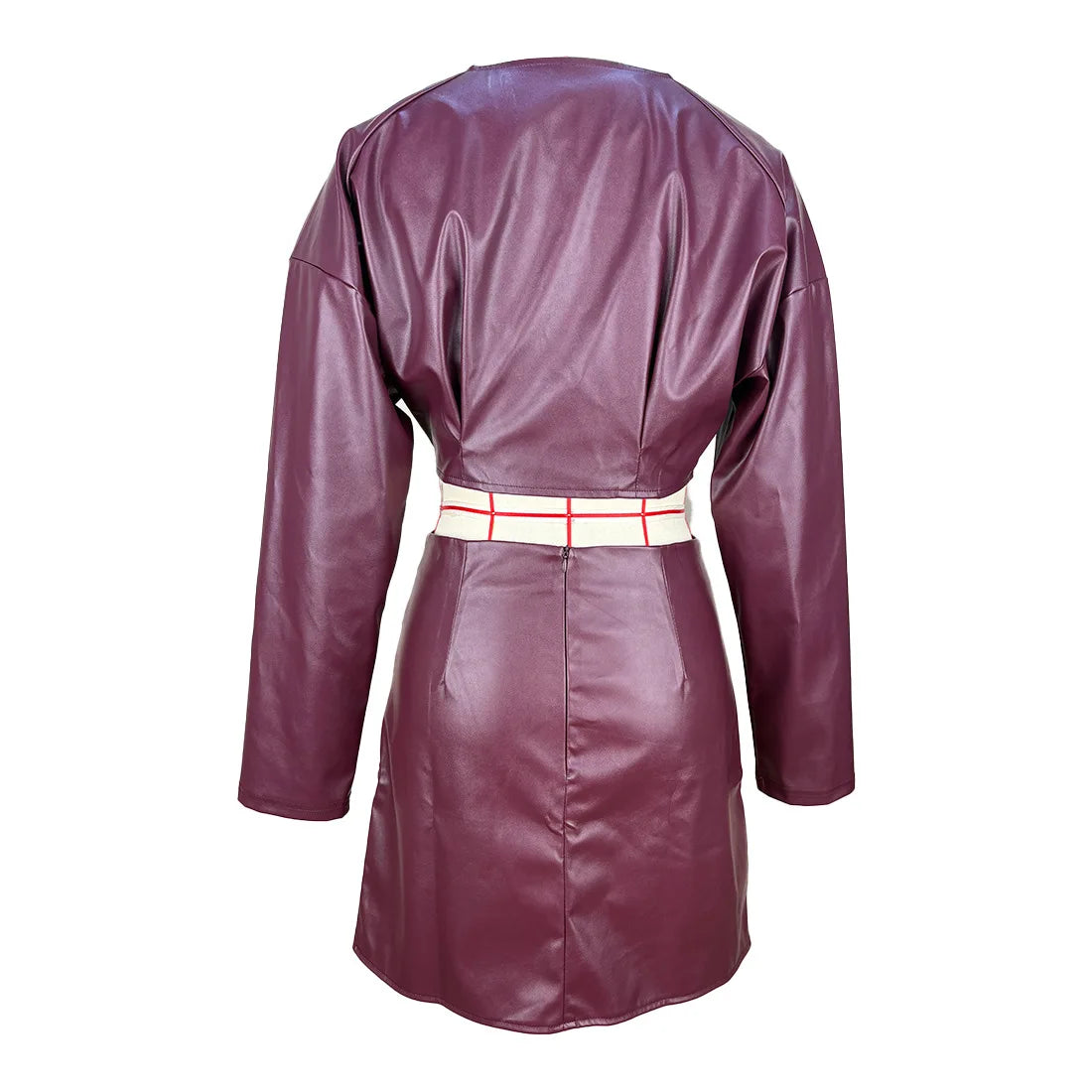 Solid Leather V Collar Bodycon Skirt Set