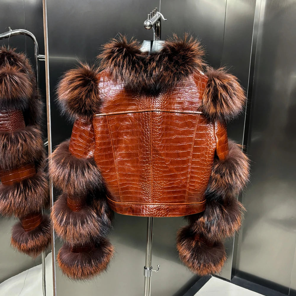 Crocodile Leather Cropped Jacket