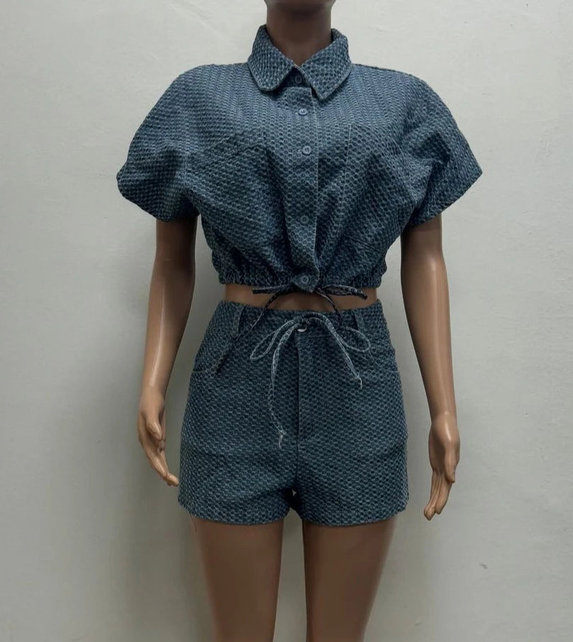 Denim Two-Piece Shorts Set