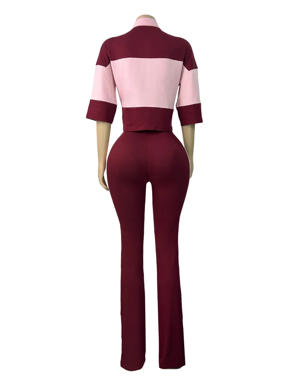 Color Block High Waist Flare Pants Set