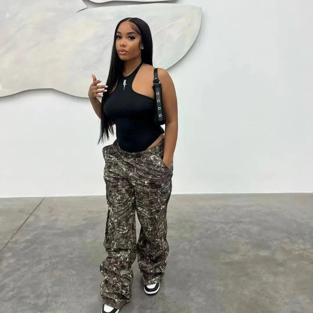 Camouflage Wide Leg Cargo Pants