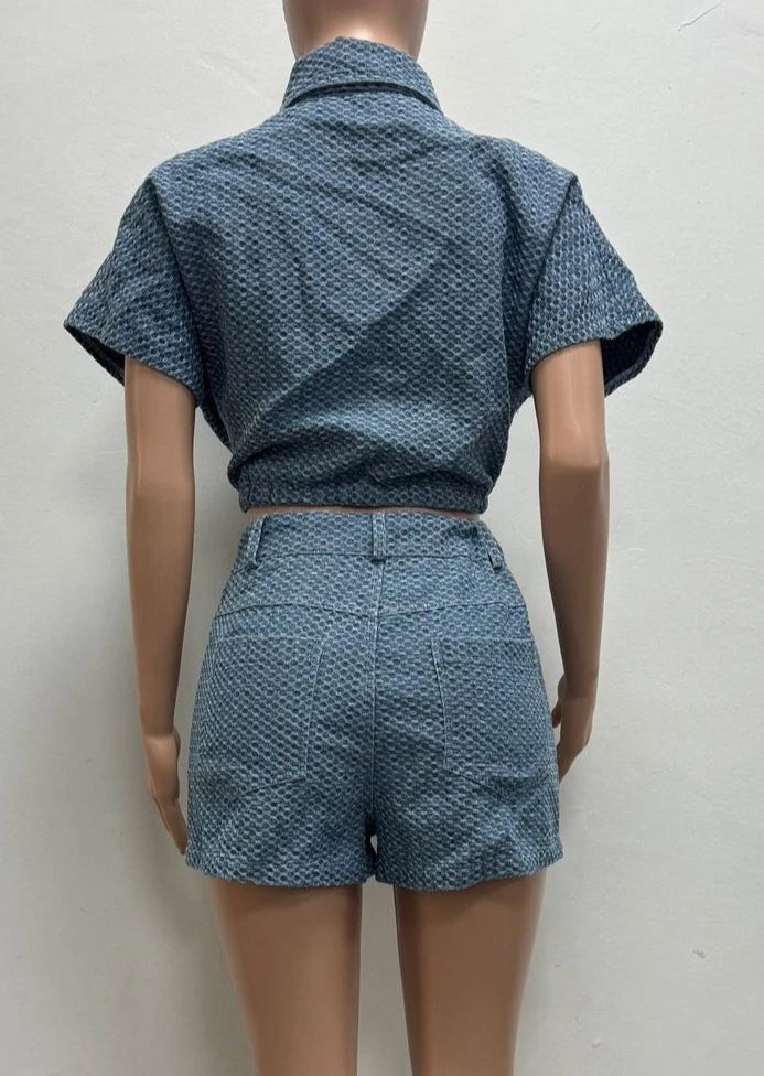 Denim Two-Piece Shorts Set
