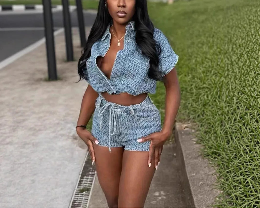 Denim Two-Piece Shorts Set