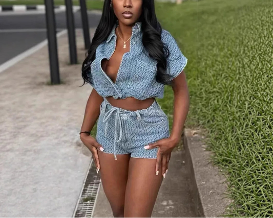 Denim Two-Piece Shorts Set