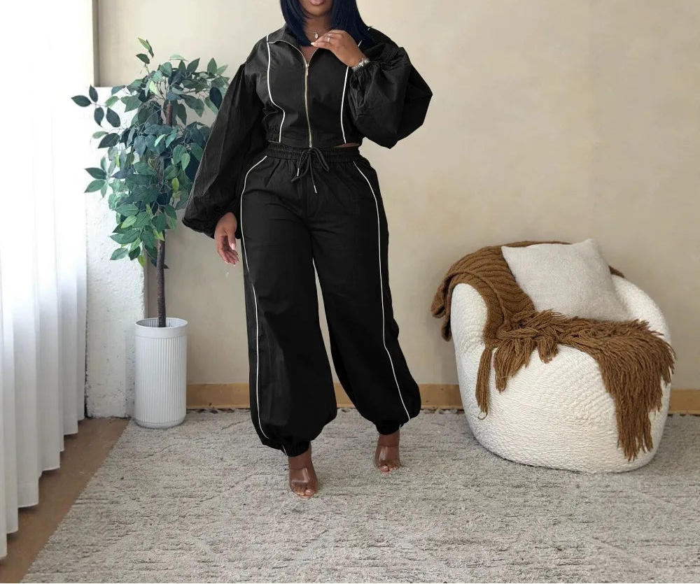 Drawstring Pants Reflective Stripe Set