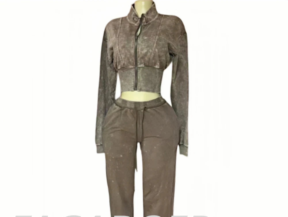 Distressed Wash Two-Piece Pants Set