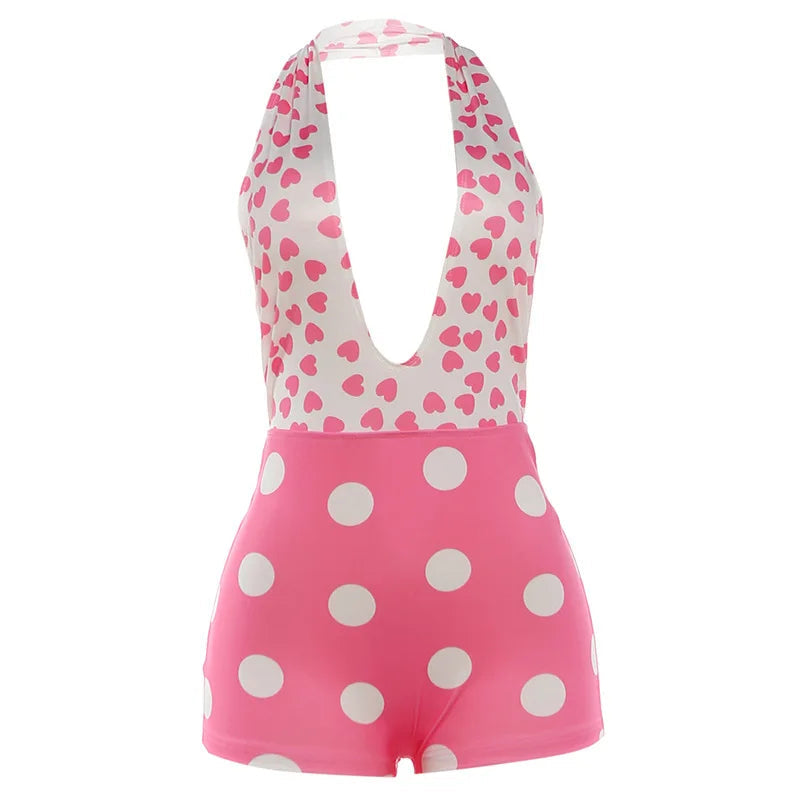Pink Polka Dot Print Romper