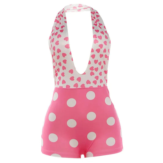 Pink Polka Dot Print Romper