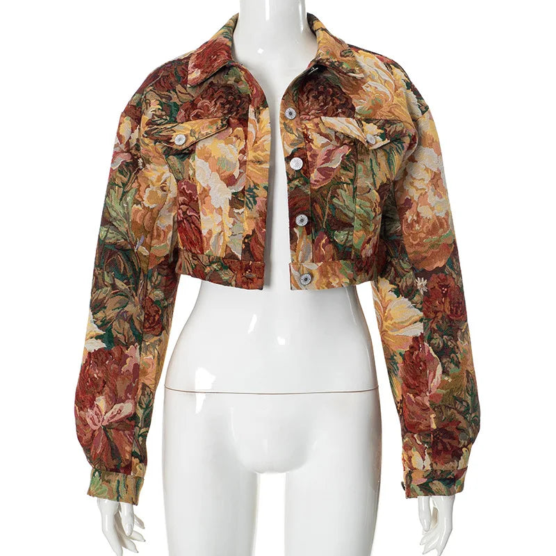 Vintage Floral Print Crop Jacket