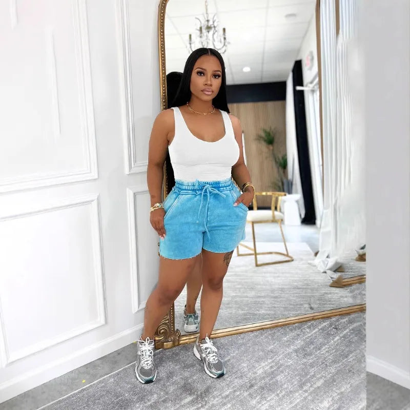 Distressed Mini Drawstring Loose Short Set.