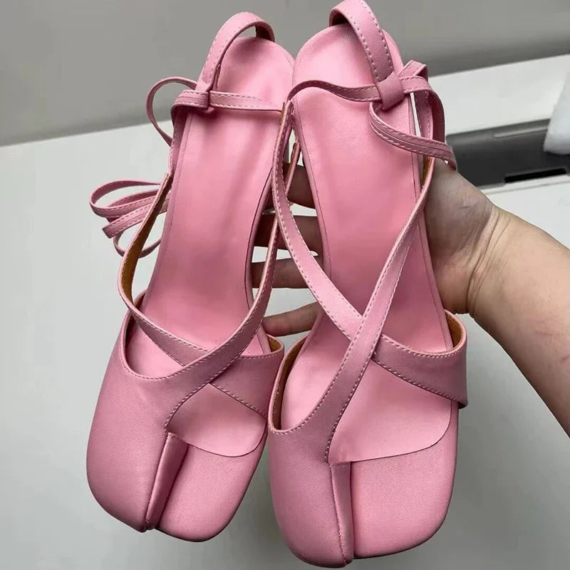 Split Toe Lace-Up Heels