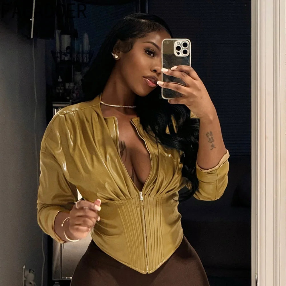 Sassy Color Leather Top and Pants Set