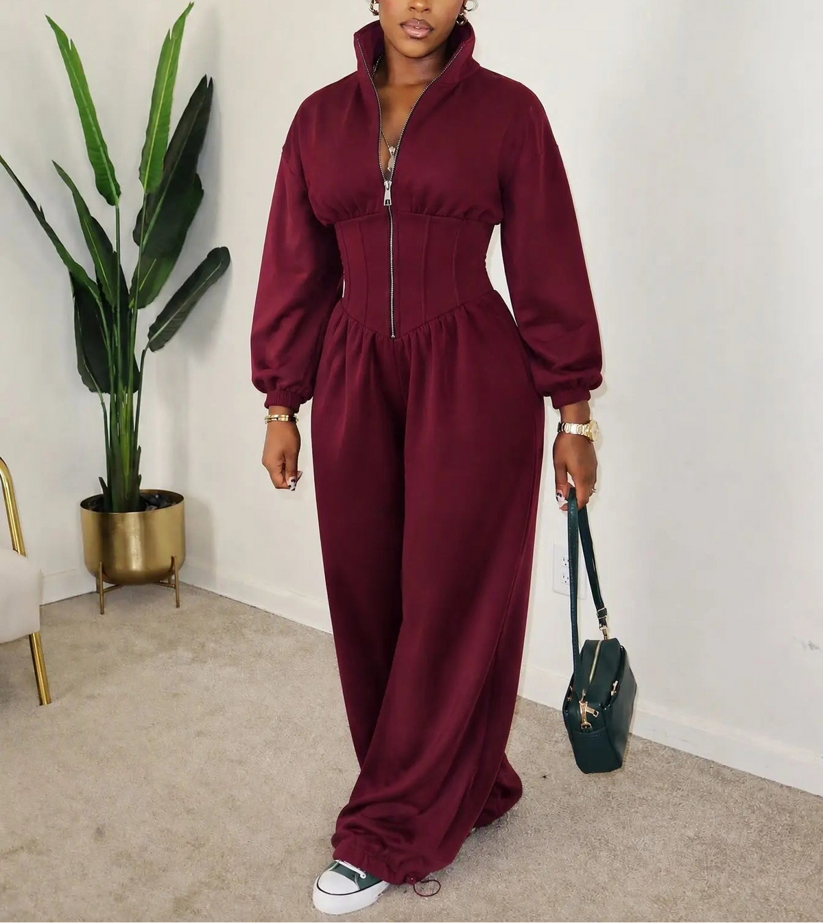 Waist Cinched Zipper Jumpsuit