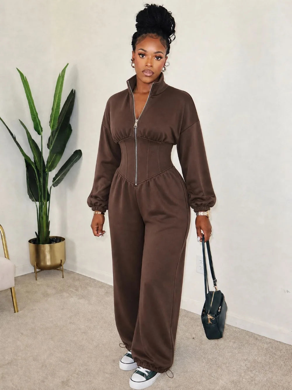 Waist Cinched Zipper Jumpsuit