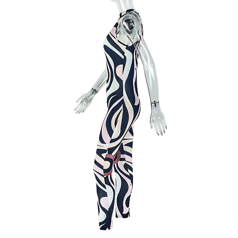Zebra Print Bodycon Jumpsuit