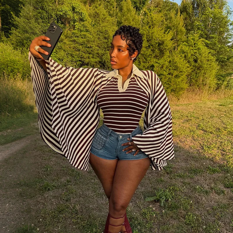 Striped Polo Neck Top