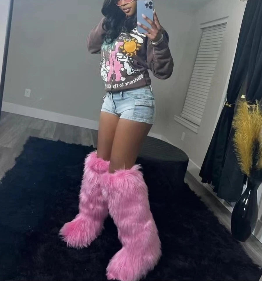 Winter Faux Fur Long Boots.