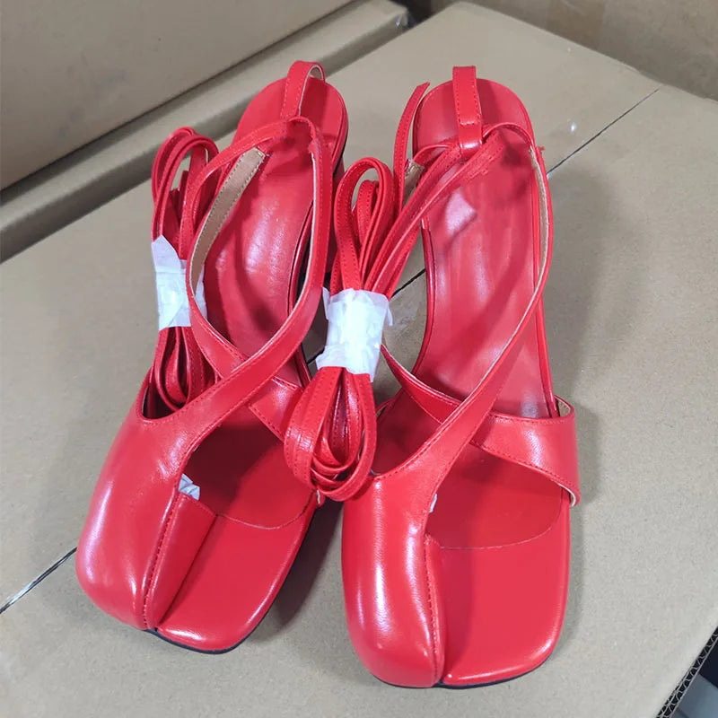 Split Toe Lace-Up Heels