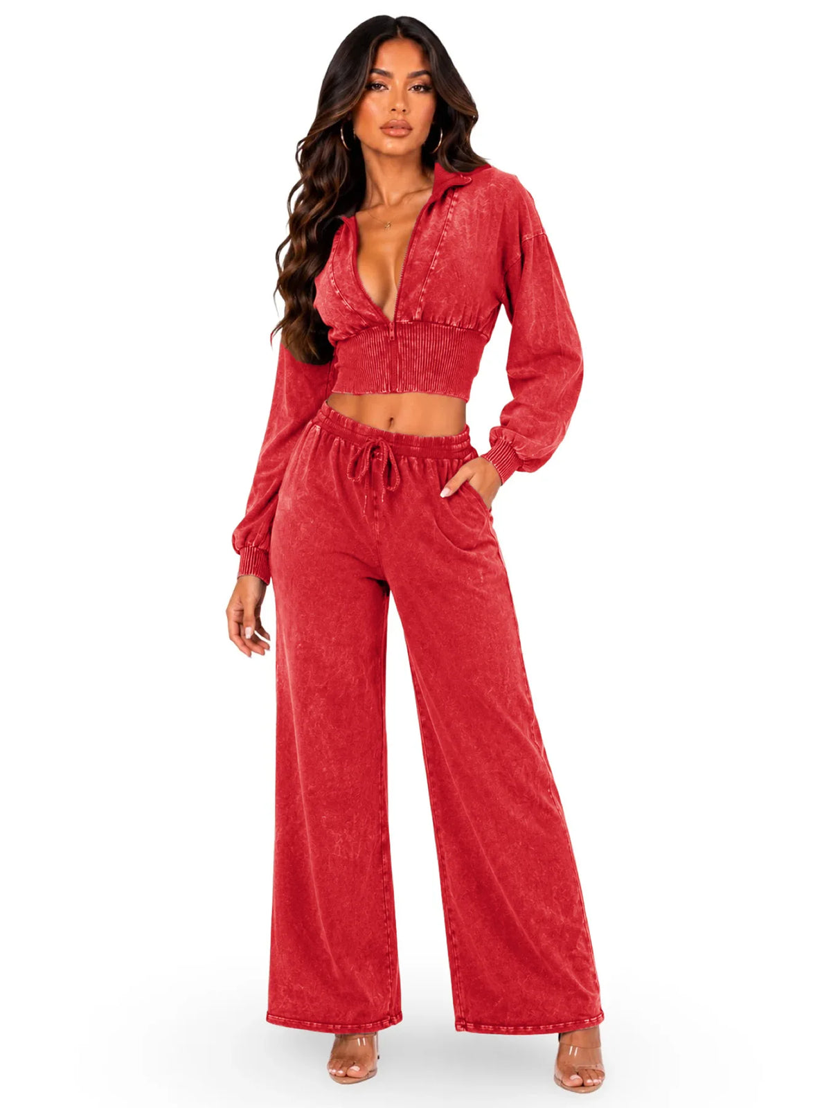 Distressed Wash Two-Piece Pants Set