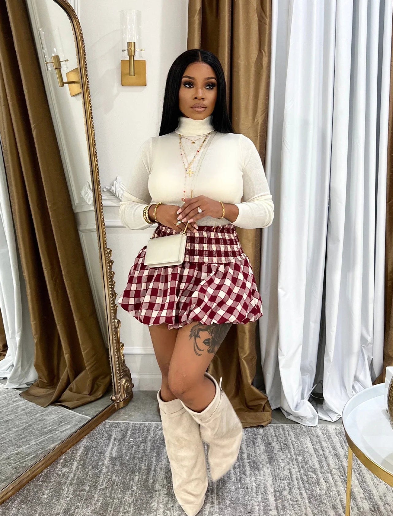 Puff Plaid Mini Skirt.