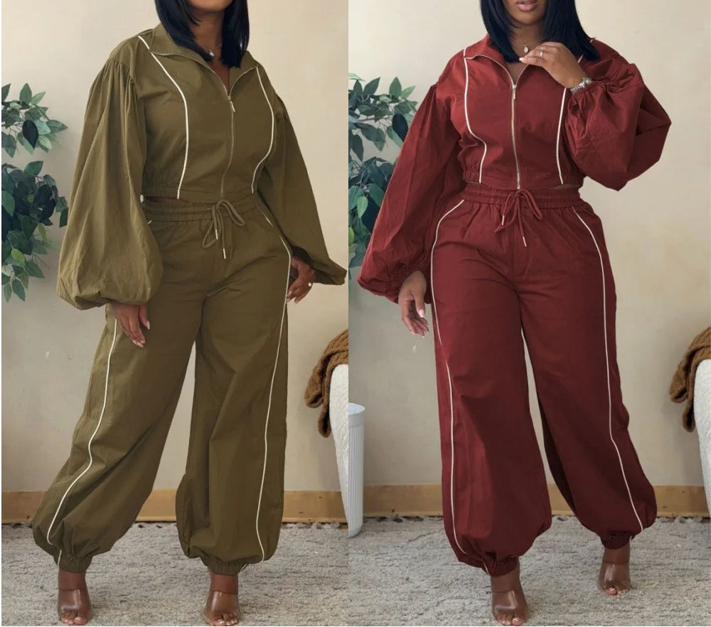 Drawstring Pants Reflective Stripe Set