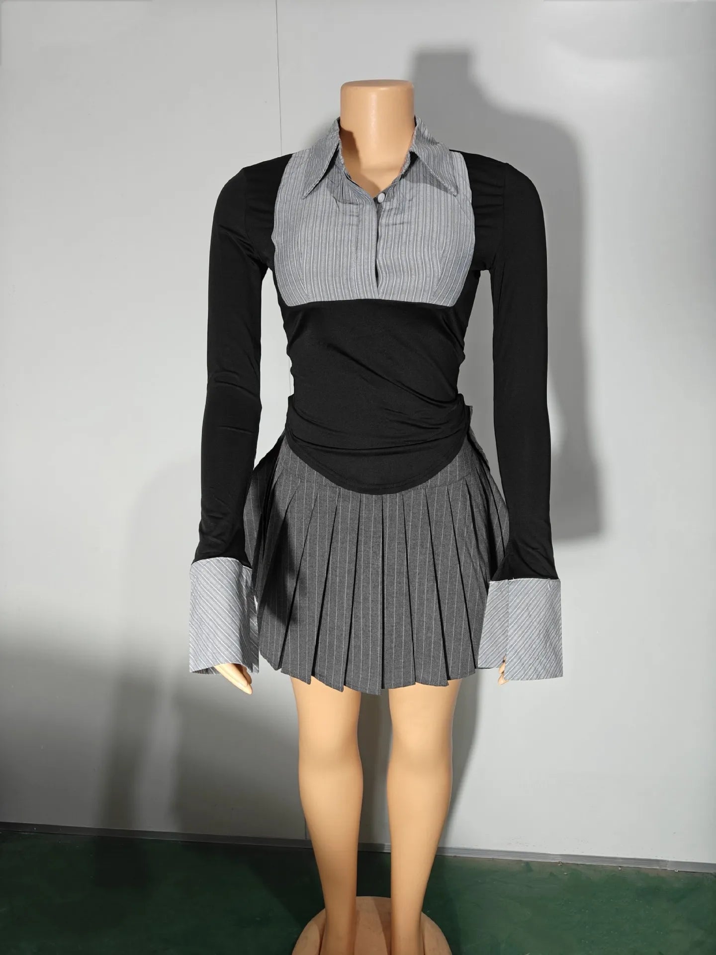 Pleated Mini Two-Piece Skirt Set.