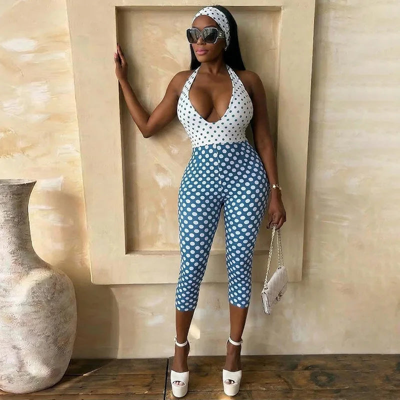 Polka Dot Print Bodycon Jumpsuit