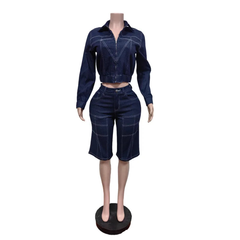 Dark Denim Shorts Set
